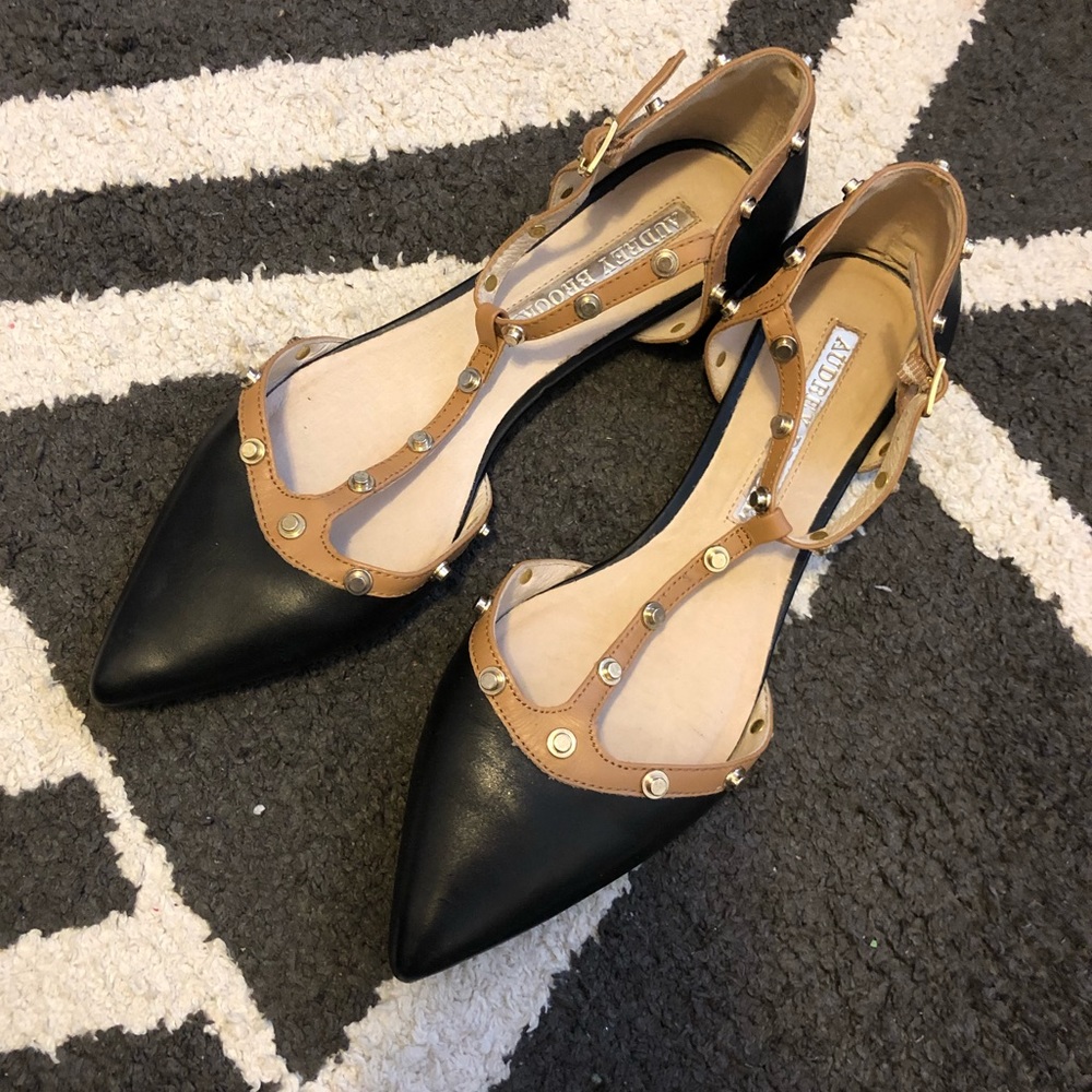 Audrey Brooke leather studded flats